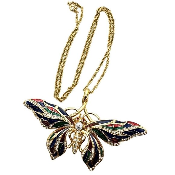 Camrose Kross Necklace Jackie Kennedy JBK Gold Enamel Butterfly Pin Pendant - Picture 6 of 6